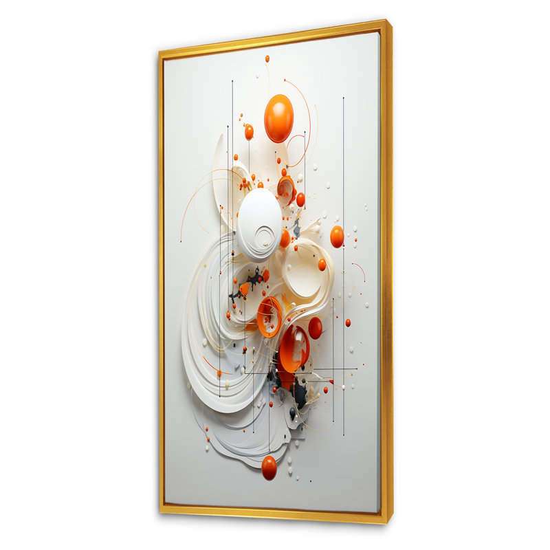 Symétrie orange et blanche en spirale I - art mural géométrique abstrait pour le salon, Cadre flottant doré
