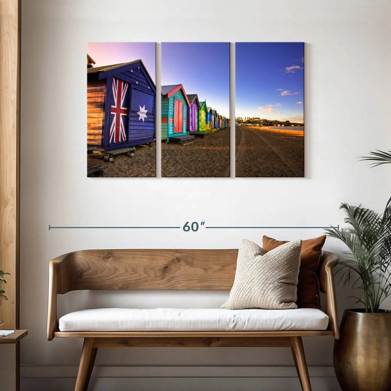 Lilie Multicolored Brighton Beach Huts, 28" H x 45" W