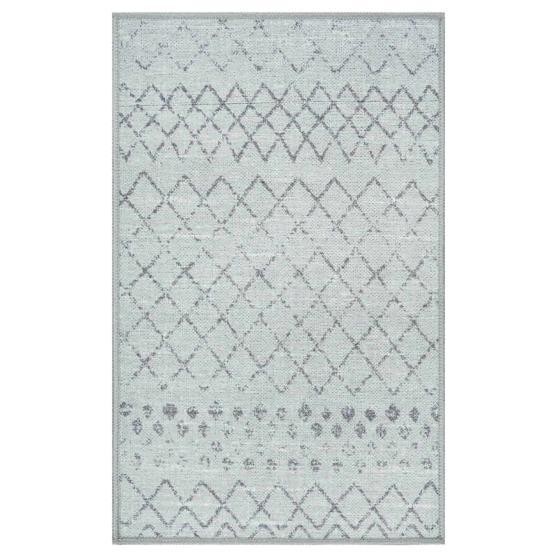 GLN Rugs Contemporary Collection - Machine Washable Modern Area Rug, Contemporary Washable Rug, Non Slip Area Rug, Abstract Living Room Rug, Bedroom Rug, Bathroom Rug (Gray Rug)