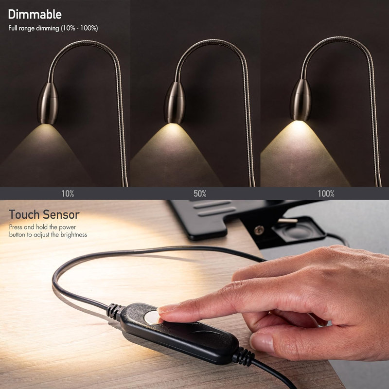 Zerline Adjustable Metal Clip-on Lamp 360 Degree Flexible Gooseneck Lamp, Nickel