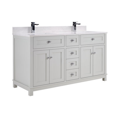 60" Finish Solid Wood Sink Vanity With 1' Artificial Stone Top