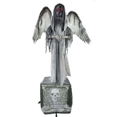 Beyond the Graveyard Haunted Hill Farm 5.5 Ft. Scary Haunted Angel Statue Halloween Animatronic with Touch Activated Lights and Sound