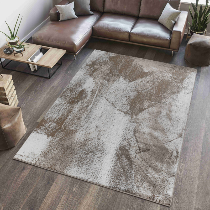 Rug Branch Marco 7' x 10' (6'7" x 9'6") Brown/Beige Abstract Indoor Area Rug, Modern, Low Pile, Stain-Resistant Carpet - Living Room, Bedroom, Dining Room, and Kitchen