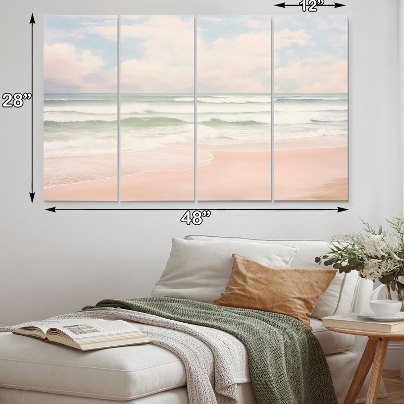 Tender Pink Pastel Sunrise Coastal Landscape Canvas Art Set