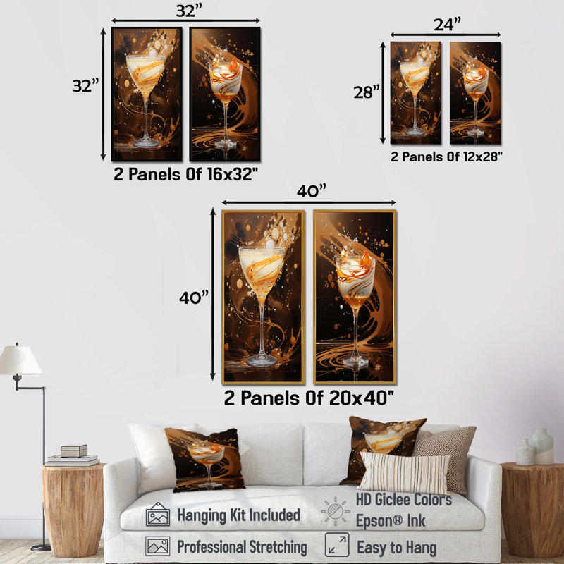 Brandy Alexander Atmosphere Cocktail - ensemble d'art mural sur toile 2 cocktails, Cadre noir, H 28 po x l 25 po