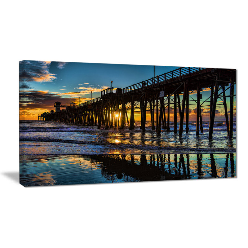 Oceanside Pier at Evening - Landscape Photography Print, Wrapped Canvas, 16" H x 32" W x 1.5" D