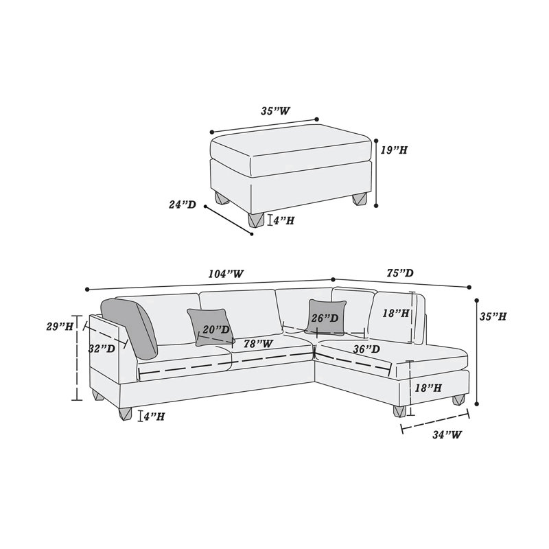 3 pièces Canapé modulaire avec coussins réversibles, Sable du désert
