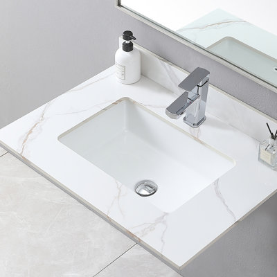 31" Bathroom Vanity Top Gold With Ceramic Sink - Sintered Stone Construction Stone, Undermount And Backsplash For Stylish Bathrooms