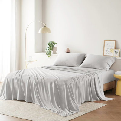 All Season Twin Grey Sheet - 50% Cotton Knit, Comfortable For Napping, Absorbing In Hot Weather, Warmth Cold, 16" Mattress, 1 Flat, Fitted, Pillowcase Of 3 Bed Linens, Absorbent Summer, Warm Winter,