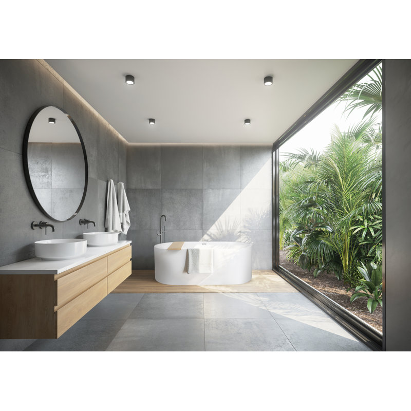 LIDO 66" X 34" Freestanding Soaking Solid Surface Bathtub, Polished Brass