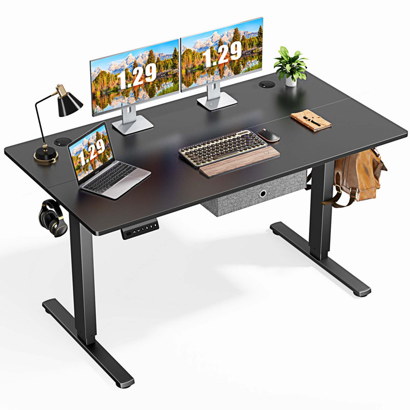 Markisha Adjustable Metal Base Standing Desk, Black/Black, 48" H x 55" W x 23" D