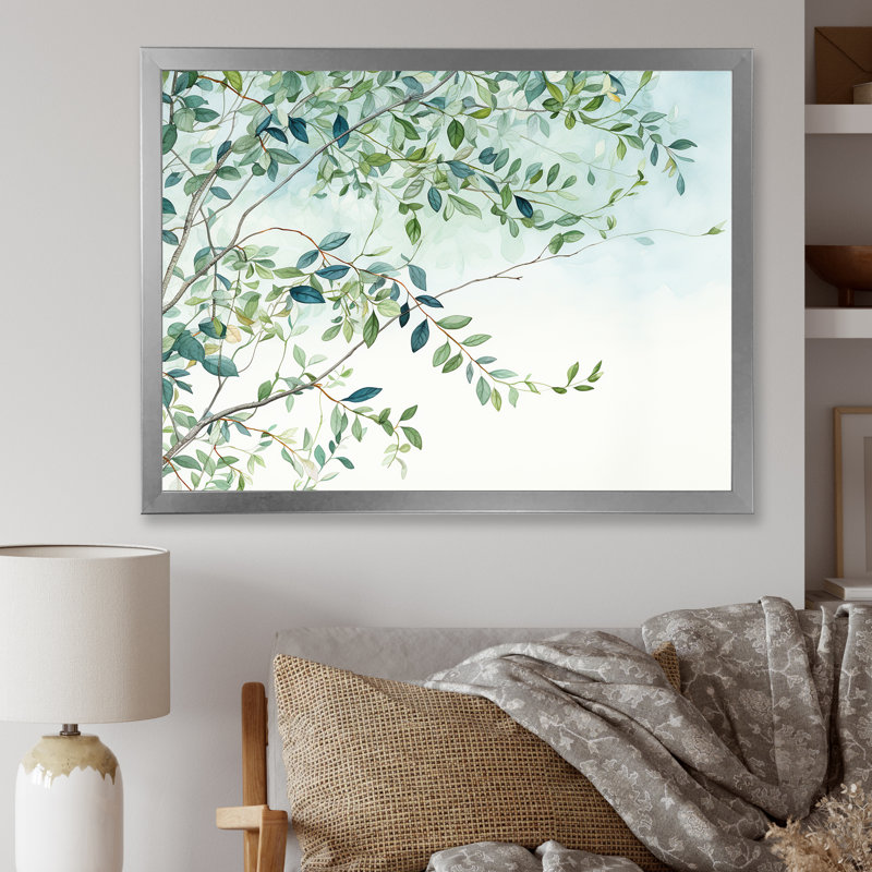 «Green Leaves Scenery Minimalisme II», reproduction sur toile, Cadre simple argenté, H 34 po x l 44 po x P 1,5 po