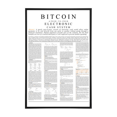 Art mural 12 po x 18 po en porcelaine de cristal livre blanc Bitcoin
