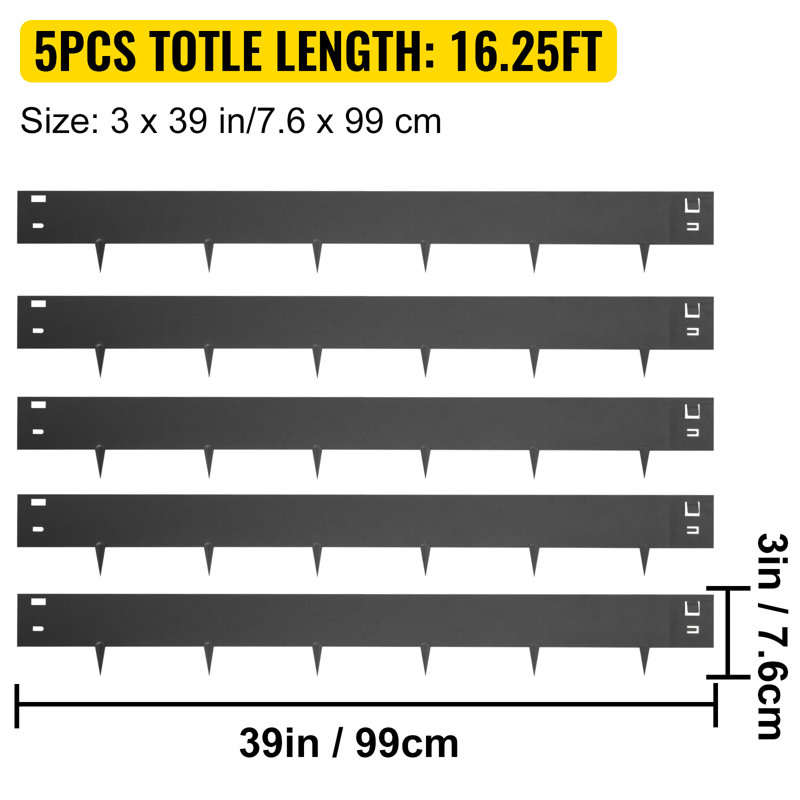 Bordure de pelouse en métal, Noir, H 3 po x l 39 po