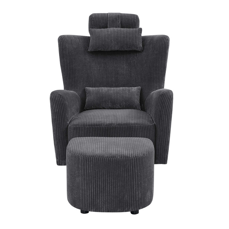 Sudbury Upholstered Swivel Armchair with Ottoman, Dark Gray Corduroy