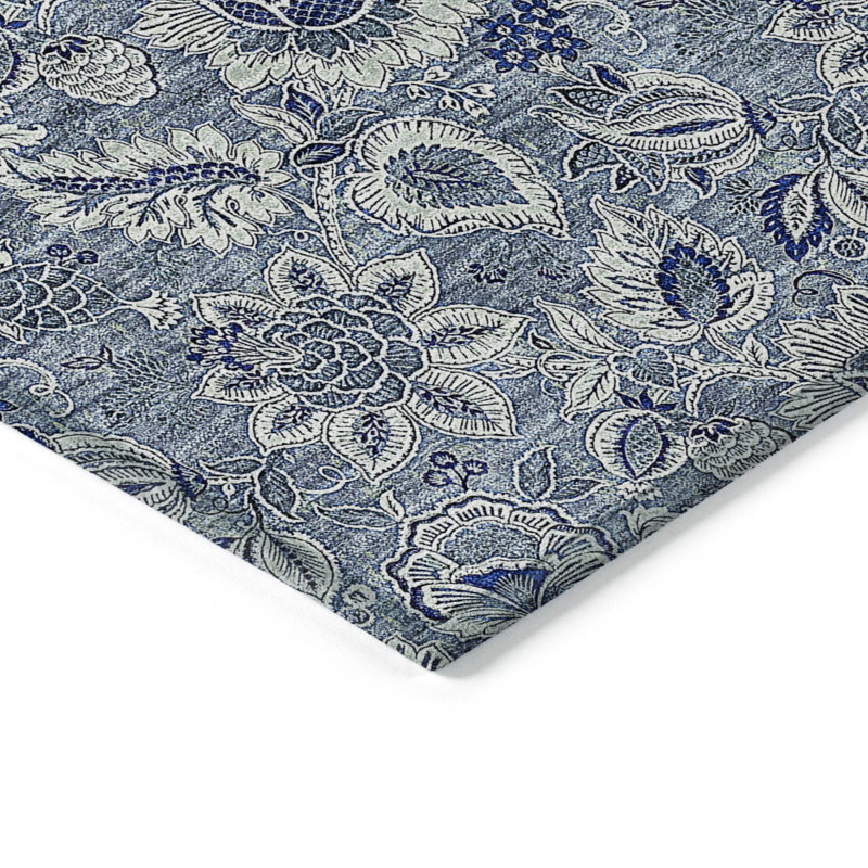 Tapis intérieur lavable à motif floral bleu marine et bleu marine HomeRoots 3 pi x 5 pi