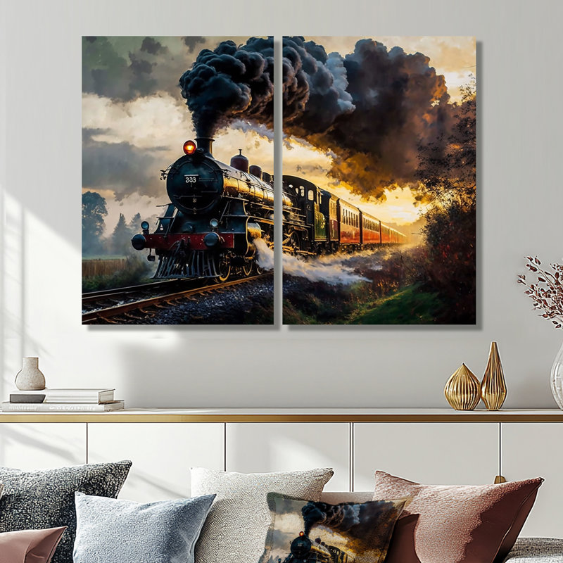 Old Train In USA - Modernes, 2 pièces, impressions sur toile, 36" H x 48" W, Wrapped Canvas, Does Not Apply