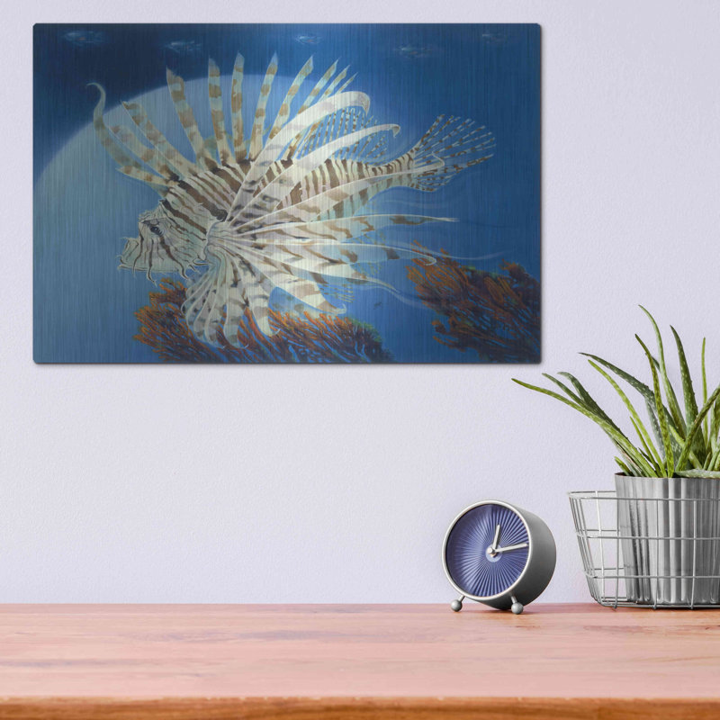 Art mural en métal Beachcrest Home ™ «Lion Fish» par Durwood Coffey, H 12 po x l 16 po