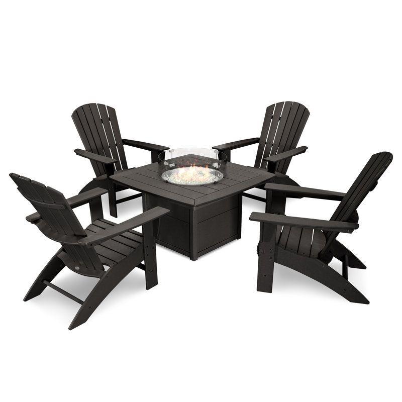 Ensemble de conversation 5 pièces POLYWOOD Nautical Curveback Adirondack avec foyer, Noir