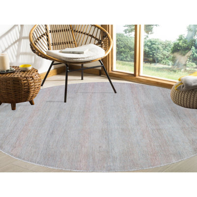 Tapis décoratif circulaire de conception unique 8 pi noué à la main New Age rose/gris