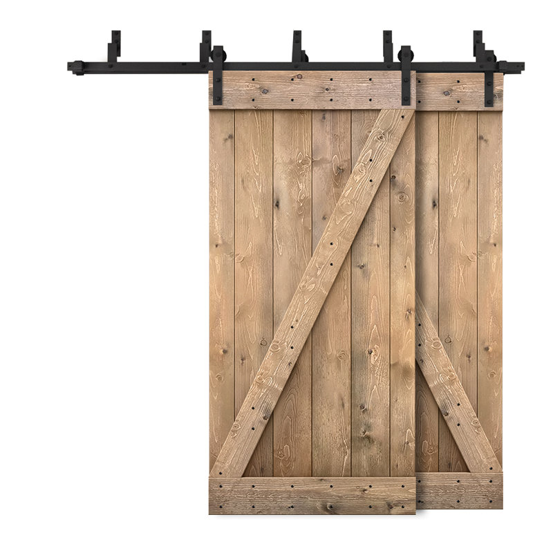 Porte de grange à panneaux et en bois avec quincaillerie d'installation, 40 po x 84 po, Brun clair