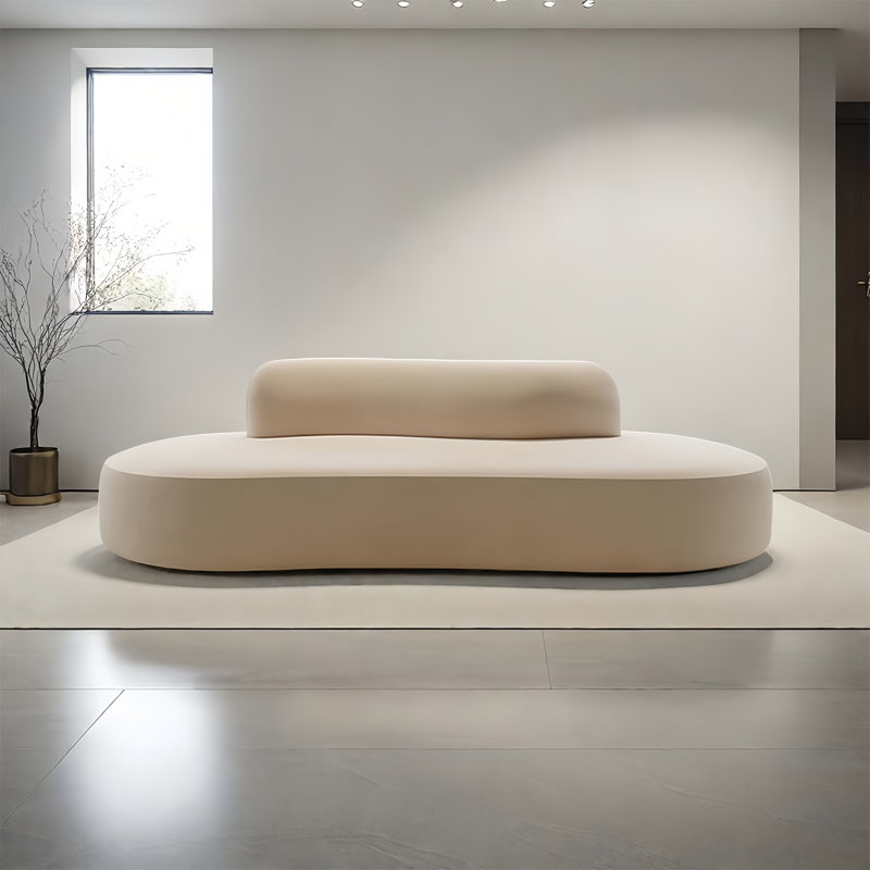 Modern Flannel Standard Double-sided Seating Solid Wood Frame Sofa, Off-White