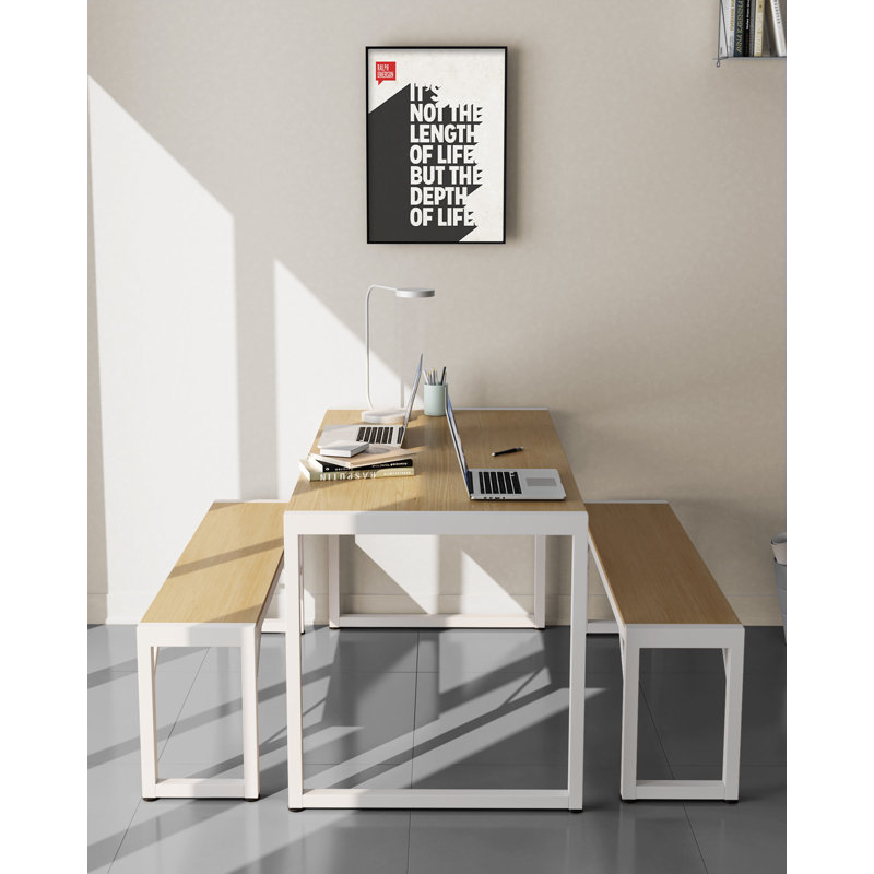 Ezzah Rectangular Dining Set with Benches, Beige/White, 28.7" H x 30" W x 48" D, 3 Pieces: Table, 2 Bench