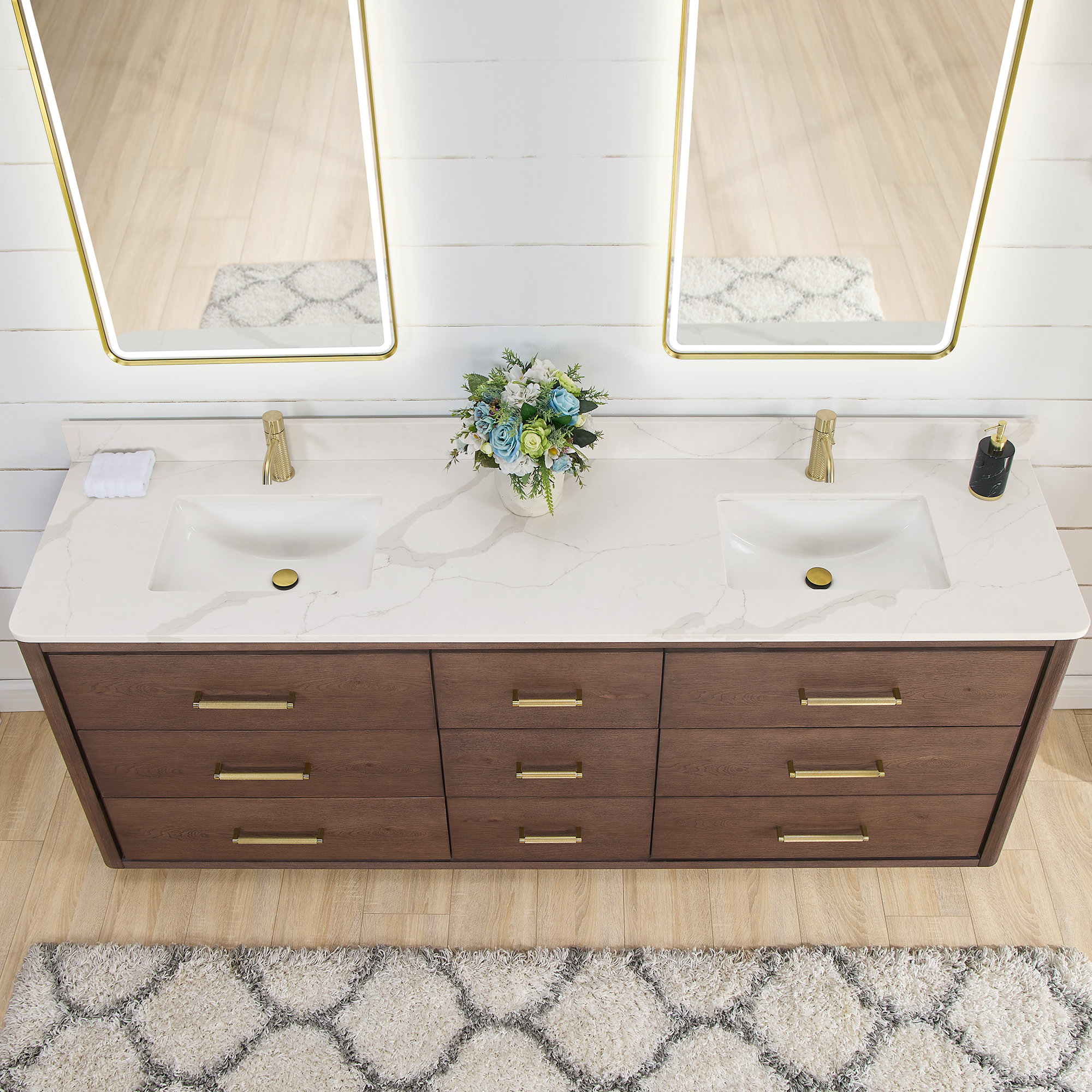 Ebern Designs 84'' Double Bathroom Vanity with Quartz Top | Wayfair