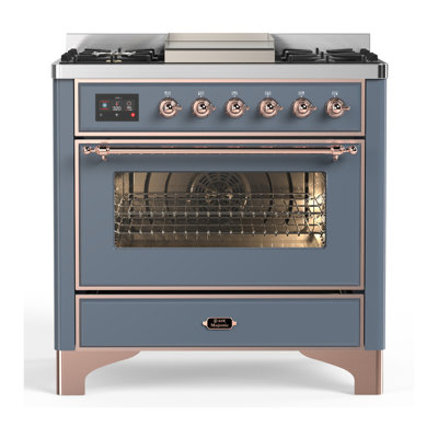 Majestic III Series 36 Inch Dual Fuel Range with 6 Sealed Burners, Griddle, in Blue Grey (Liquid Propane, Copper Trim)