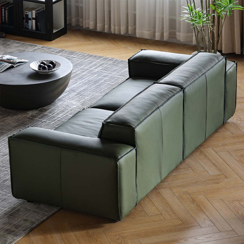Causeuse-coussin modulaire en cuir véritable vert
