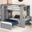 Lit mezzanine simple gris avec bureau, tablettes et garde-robe. Panneau de construction. Économise de l'espace et améliore la fonctionnalité. Construire-1075178845-1075178846