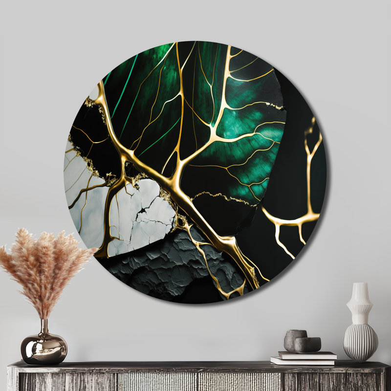 Géode abstraite dorée II - Art abstrait rond en métal, H 16 po x l 16 po 