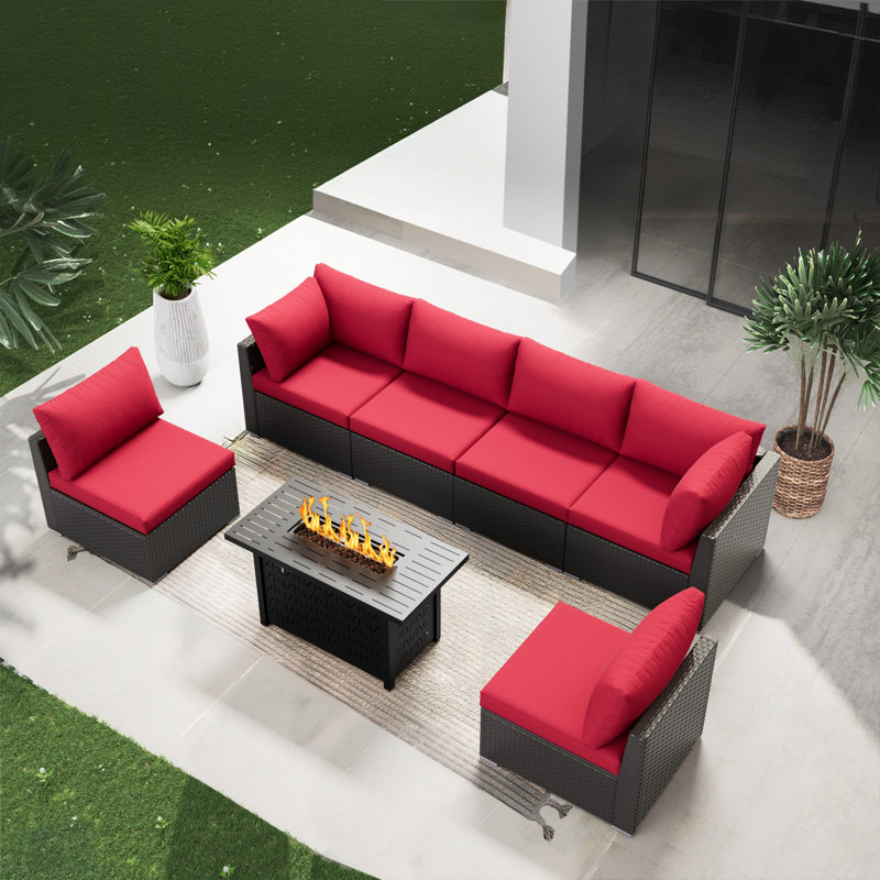 7 Piece Sectional Seating Group With Cushions, Red