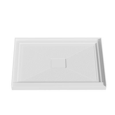 Base de douche en acrylique à seuil simple blanc l 48 po x P 32 po, bac de douche en alcôve pour salle de bain avec bonde centrale et couvercle de bonde