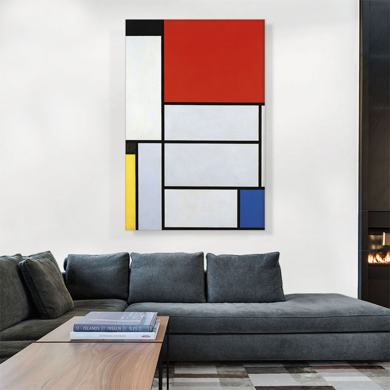 «Composition with Red Square Lithograph in Colors 1921» par Piet Mondrian, reproduction d'art sur toile tendue