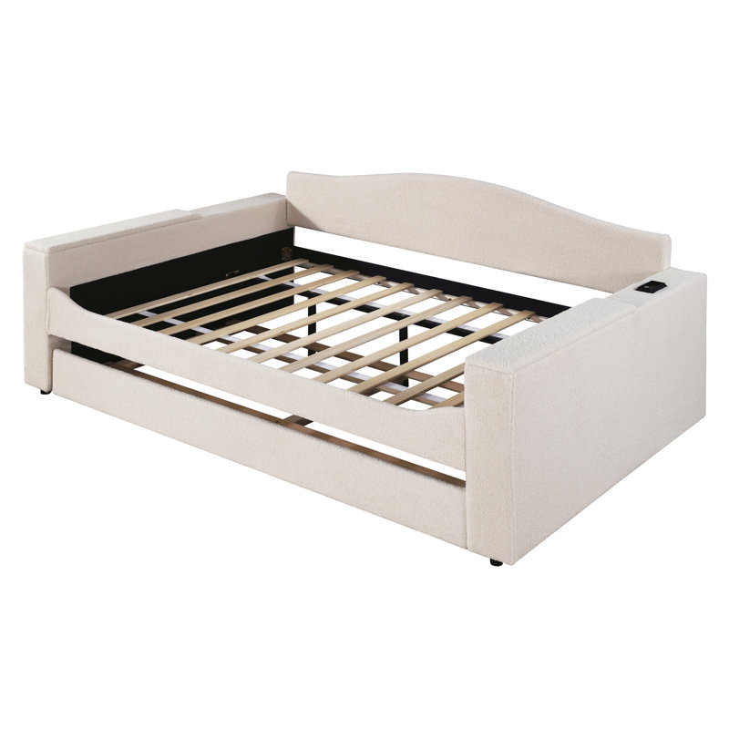 Lit de jour rembourré Efrata, Beige, Double
