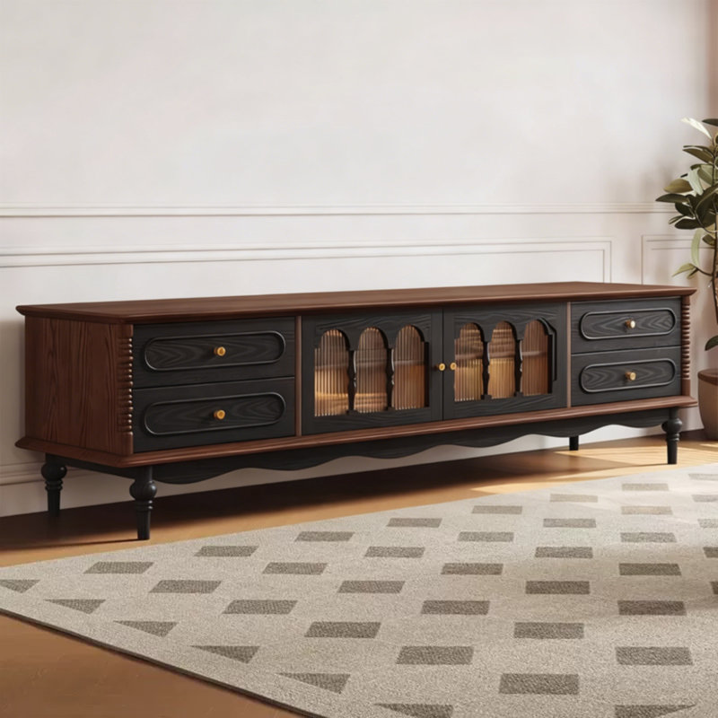 Meuble télé rétro en bois manufacturé brun-noisette, H 22,44 po x L 86,61 po x l 15,75 po