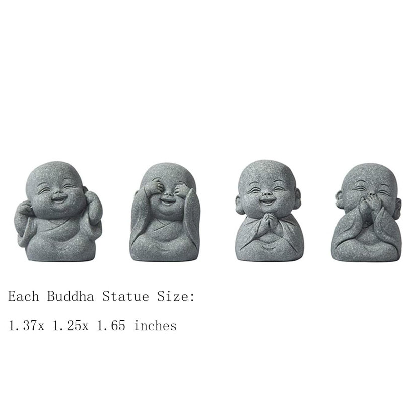 1.65" Small Laughing Buddha Figurines (4Pcs) | Gray Sandstone Luck Decor