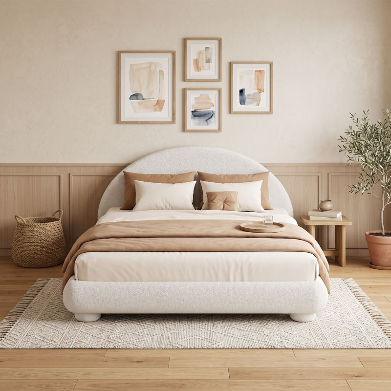 Lit plateforme tapissier avec lattes en bois, Grand lit, Blanc