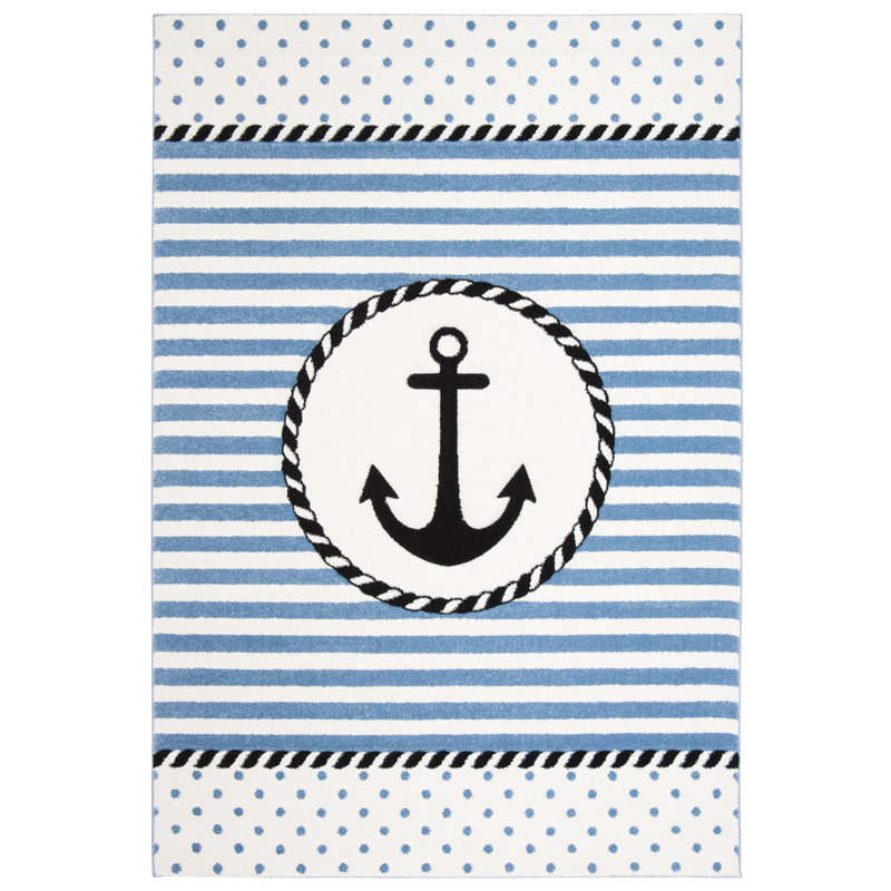 Tapis ivoire / bleu marine Hickman, Rectangle 9 pi x 12 pi