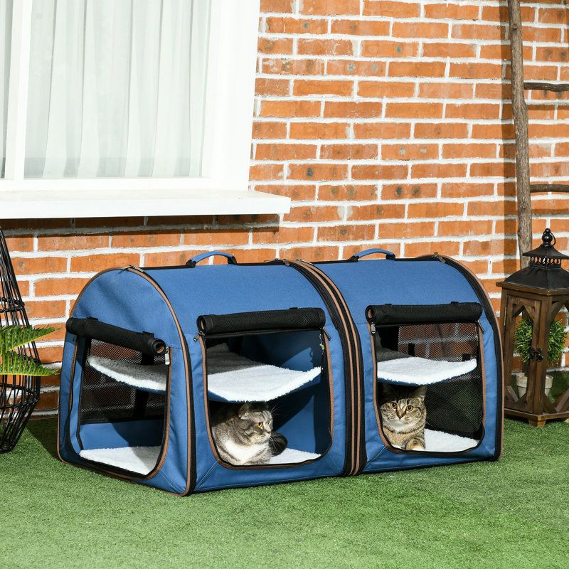 Sac de transport pour animaux 39 po, bleu, bleu et à coussin souple. Matériau en tissu et filet. Respirant durable. Pour plus de confort. Pliable avec rangement. 2 portes à moustiquaire à fermeture à glissière faciles d'accès. Maille