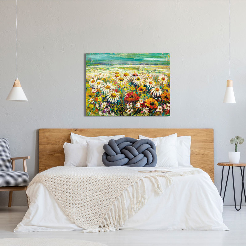 Daisies Under A Turquoise Sky by Luigi Florio - Wrapped Canvas Painting, 50cm H x 70cm W x 4cm D