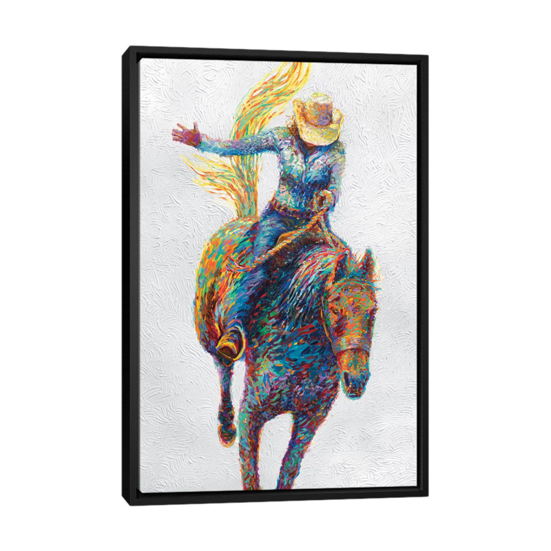«Rodeo» par Iris Scott - Giclée sur toile tendue avec châssis, H 26 po x l 18 po x P 1,5 po, Toile avec cadre noir
