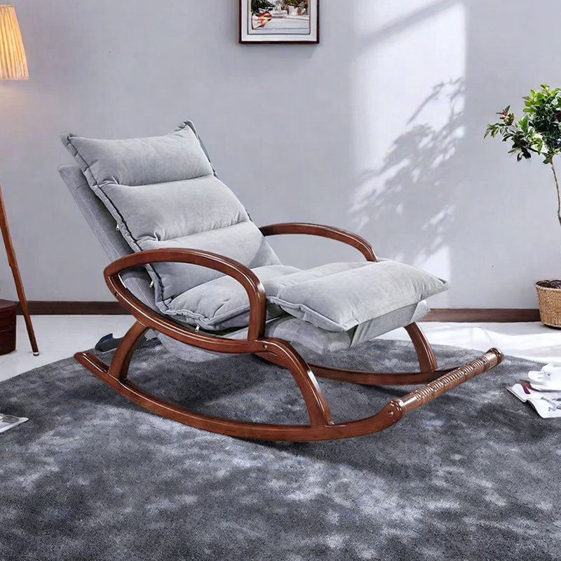 Chaise berçante en bois avec coussin amovible Home, Gris