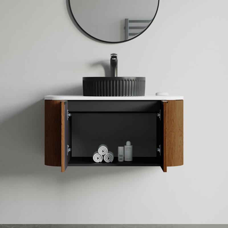 Vireo 34" Single Bathroom Vanity with Marble Top, Black, Walnut