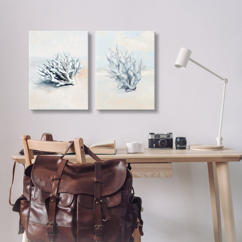 Ensemble de 2 pièces de toile de corail blanc délavé, design par Ramona Murdock, H 24 po x l 16 po