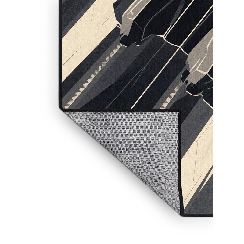 Machine Washable Maurice Fighter Jet Airplane Modern Geometric Rug in Black – Black Binding, 5x8