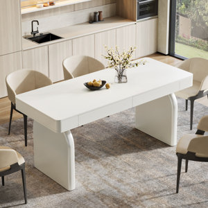 Ebern Designs 63" Modern White Dining Table for 4-6, Rectangle Elegant ...