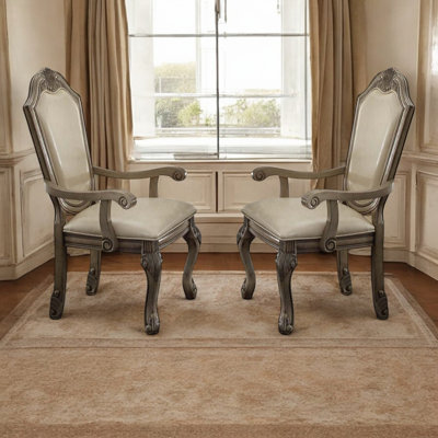 Arbour Synthetic Leather Arm Chairs (Set-2), Antique White