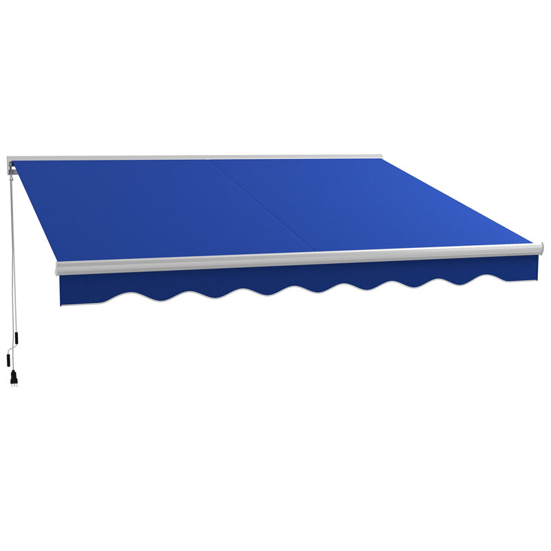 13' X 10' Patio Awning With Lights, Uv40+ Sun For Deck, Balcony, Yard, Blue Electric Led Blue. Shelter Patio, Yard. Powered Remote & Crank, Adjustable 45 - 85
